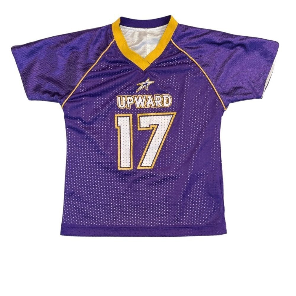 UPWARD Reversible Football Jersey Youth Small‎ Purple White Short Sleeves V-Neck